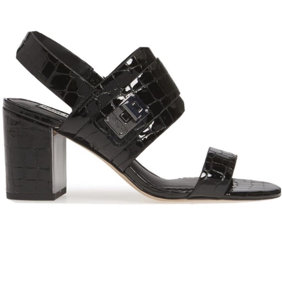 NWOB! KARL LAGERFELD PARIS Jaylynn Croco Leather Block Heel Sandals - BRAND NEW! - Picture 1 of 12